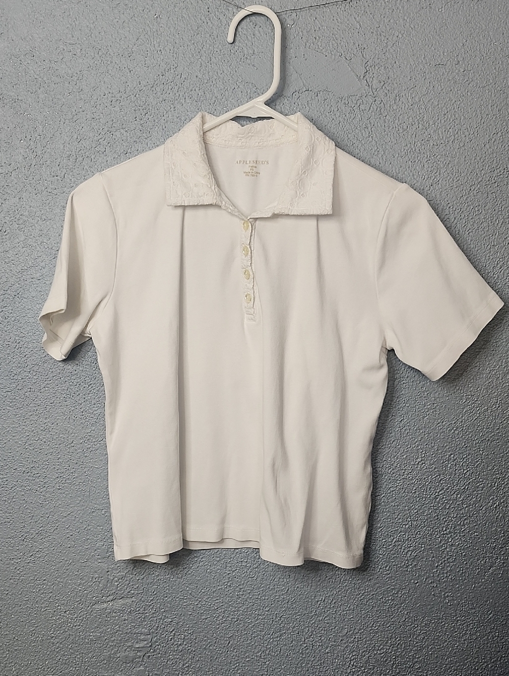 Appleseed's White Short-Sleeve Polo with Lace Collar